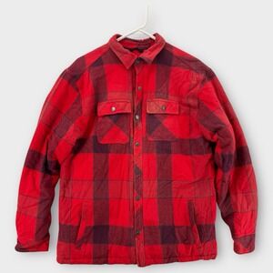 Dravus Jacket‎ Quilted Flannel Mens Medium Red Black Plaid Snap Warm Western